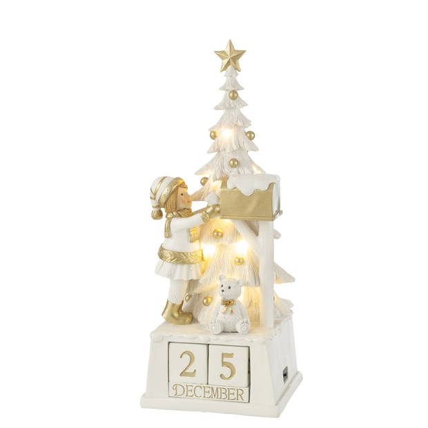 J-line - Kalender Kerstboom Poly Wit/goud - 18.5x18x49.5cm