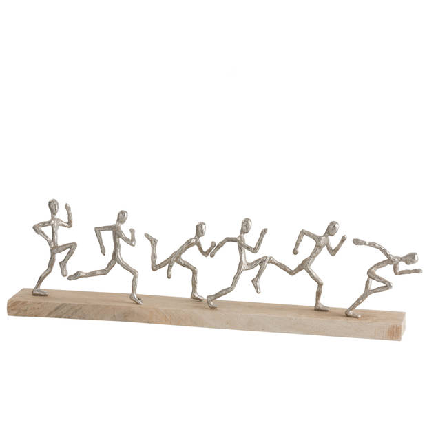 J-line - Figuur 6lopers Aluminium/hout Zilver/naturel - 67x9x20cm