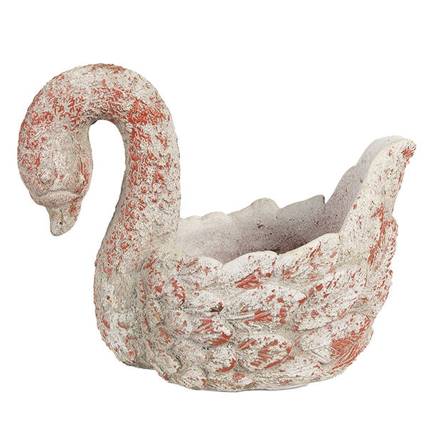 Clayre & Eef Bloempot Zwaan 19x11x15 cm Grijs Rood Steen Grijs