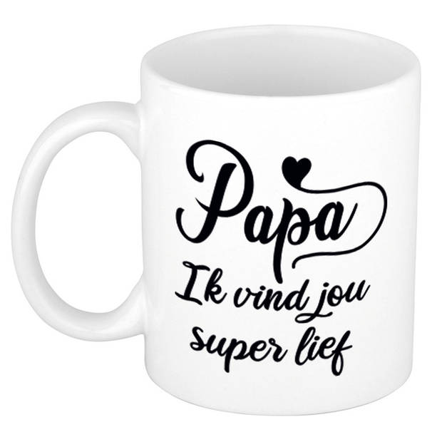 Papa ik vind jou super lief cadeau mok / beker wit 300 ml - Cadeau mokken - feest mokken