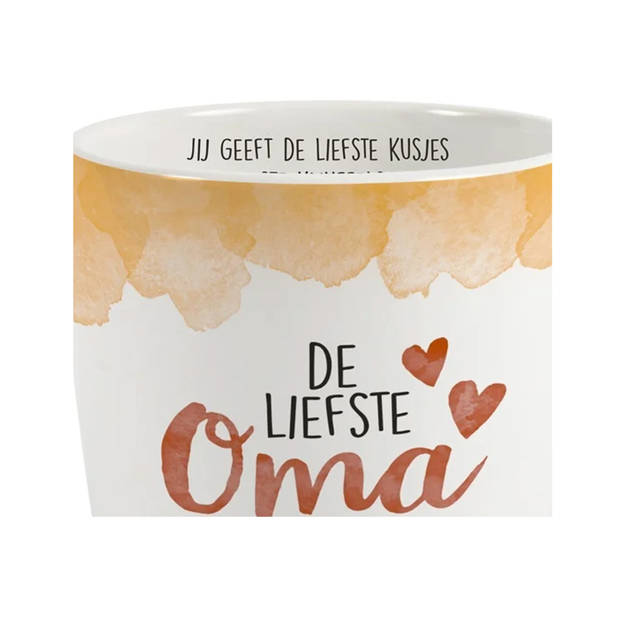 Miko Cadeau koffie/thee mok oma - wit/oranje - lieve oma - porselein - Omadag - feest mokken