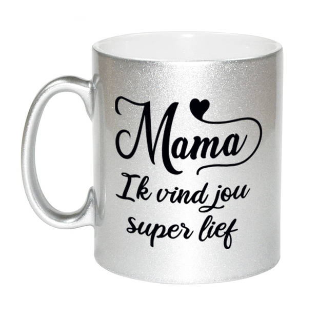 Mama ik vind jou super lief cadeau mok / beker zilver 300 ml - Cadeau mokken - feest mokken