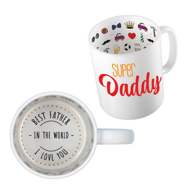 Bellatio Decorations Cadeau koffie/thee mok voor papa - rood - super papa - 300 ml - Vaderdag - feest mokken