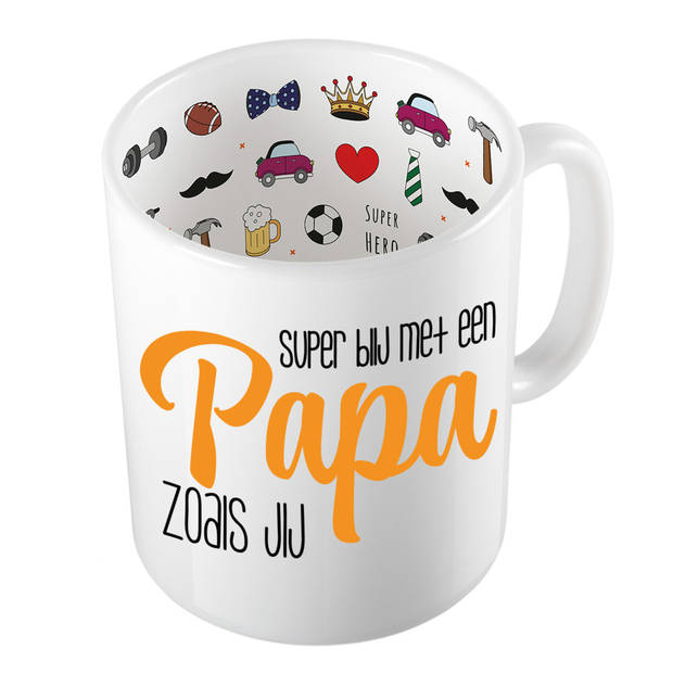 Bellatio Decorations Cadeau koffie/thee mok voor papa - oranje - blij met papa - 300 ml - Vaderdag - feest mokken