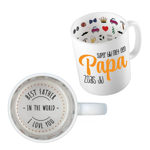 Bellatio Decorations Cadeau koffie/thee mok voor papa - oranje - blij met papa - 300 ml - Vaderdag - feest mokken