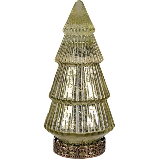 HAES DECO - Kerstdecoratie met LED-verlichting Kerstboom Ø 7x16 cm Groen Glas