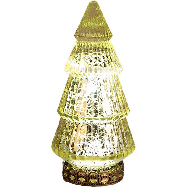 HAES DECO - Kerstdecoratie met LED-verlichting Kerstboom Ø 7x16 cm Groen Glas