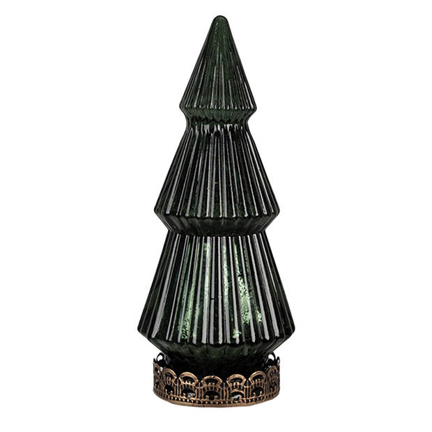 HAES DECO - Kerstdecoratie met LED-verlichting Kerstboom Ø 7x16 cm Groen Glas