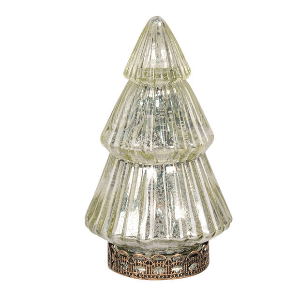 HAES DECO - Kerstdecoratie met LED-verlichting Kerstboom Ø 8x14 cm Goudkleurig Glas