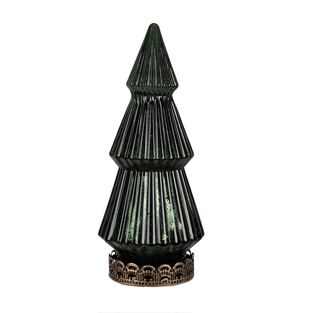 HAES DECO - Kerstdecoratie met LED-verlichting Kerstboom Ø 13x23 cm Groen Glas