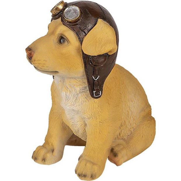 HAES DECO - Beeld Hond 14x10x16 cm Bruin Kunststof Woonaccessoires beeld decoratie Decoratieve Accessoires