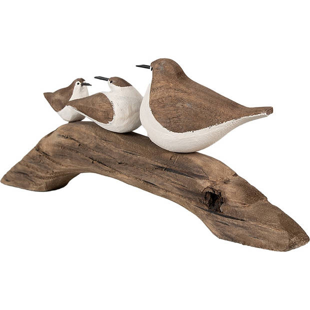 HAES DECO - Decoratie Beeld Vogels 35x5x12 cm Bruin Wit Hout