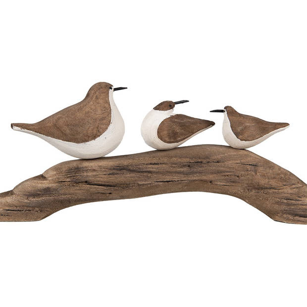 HAES DECO - Decoratie Beeld Vogels 35x5x12 cm Bruin Wit Hout