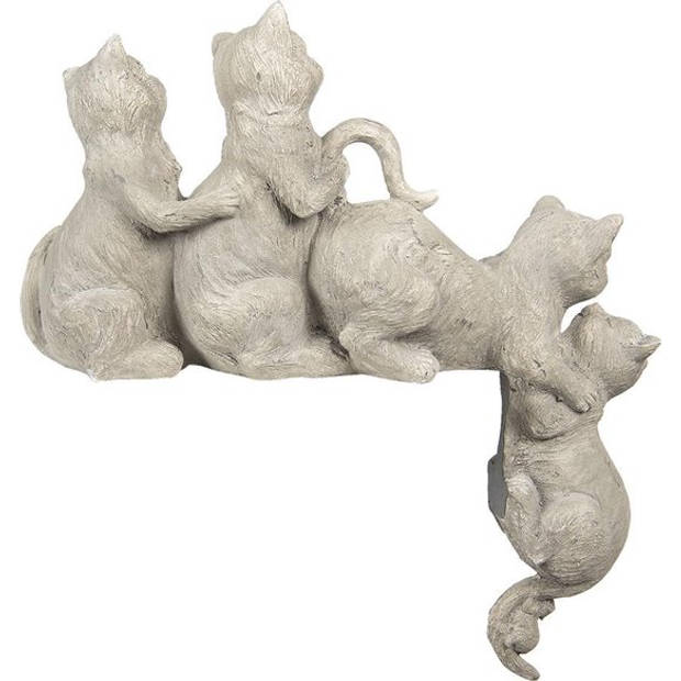 HAES DECO - Decoratie Beeld Katten 47*13*51 cm Grijs Kunststof Decoratief Figuur Decoratieve Accessoires Woonaccessoires