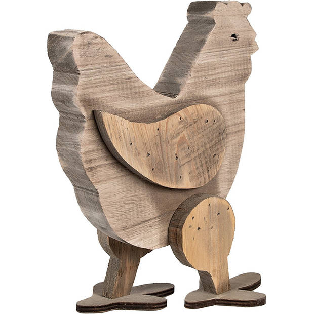 HAES DECO - Decoratie Beeld Kip 28 cm Bruin Hout