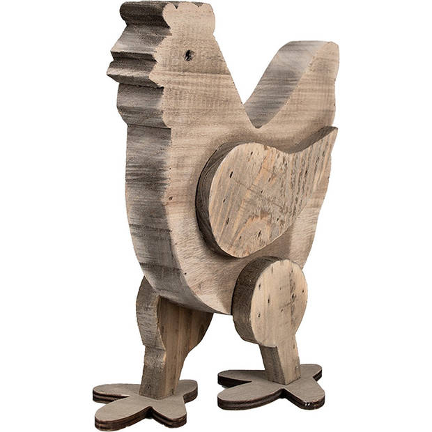 HAES DECO - Decoratie Beeld Kip 28 cm Bruin Hout