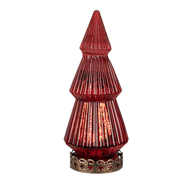 HAES DECO - Kerstdecoratie met LED-verlichting Kerstboom Ø 7x16 cm Rood Glas