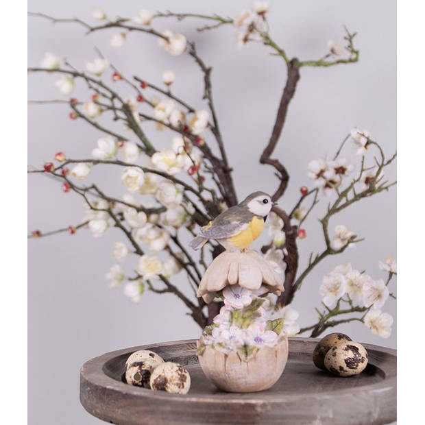 HAES DECO - Beeld Vogel 14 cm Beige Grijs Kunststof Woonaccessoires beeld decoratie Decoratieve Accessoires