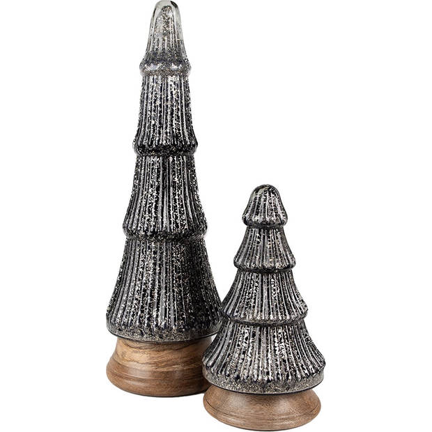 HAES DECO - Kerstdecoratie Kerstboom Ø 13x24 cm Zilverkleurig Zwart Glas Hout