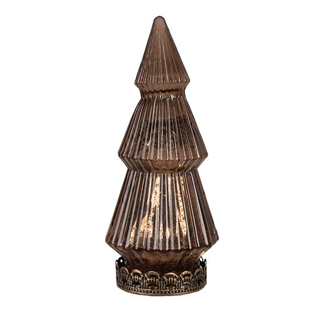 HAES DECO - Kerstdecoratie met LED-verlichting Kerstboom Ø 7x16 cm Koperkleurig Glas