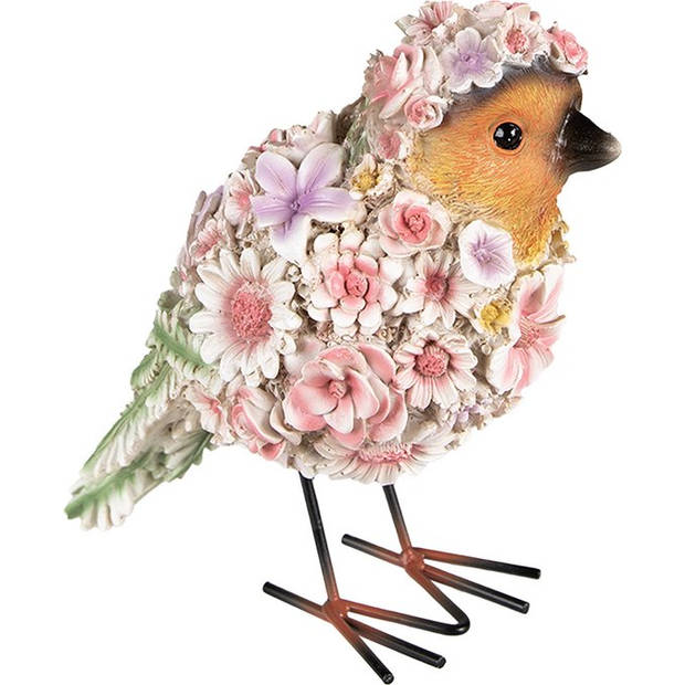 HAES DECO - Beeld Vogel 11x17x18 cm Roze Kunststof Bloemen Woonaccessoires Beeld decoratie Decoratieve Accessoires