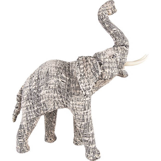 HAES DECO - Beeld Olifant 32 cm Wit Zwart Papier Ijzer Textiel Woonaccessoires Beeld decoratie Decoratieve Accessoires