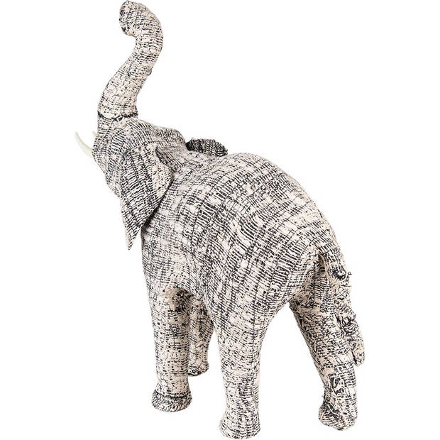 HAES DECO - Beeld Olifant 32 cm Wit Zwart Papier Ijzer Textiel Woonaccessoires Beeld decoratie Decoratieve Accessoires