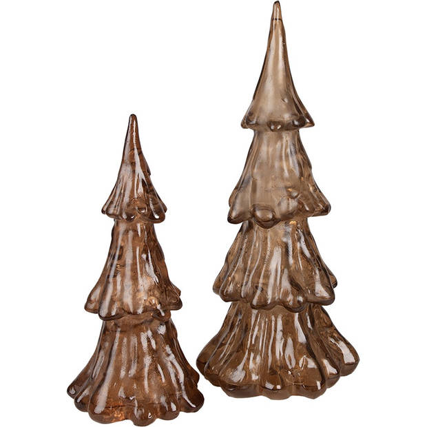 HAES DECO - Kerstdecoratie met LED-verlichting Kerstboom Ø 14x33 cm Goudkleurig Bruin Kunststof