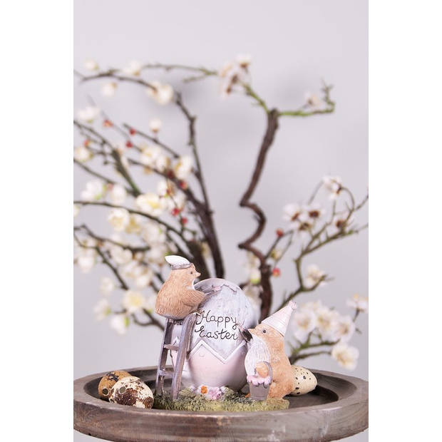 HAES DECO - Beeld Kuikentje 12 cm Grijs Bruin Kunststof Happy Easter Woonaccessoires Paashaas Pasen