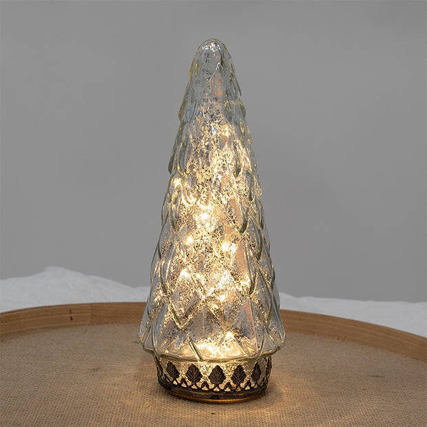 HAES DECO - Kerstdecoratie met LED-verlichting Kerstboom Ø 11x24 cm Zilverkleurig Glas