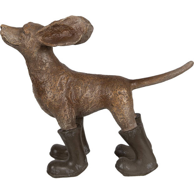 HAES DECO - Decoratie Beeld Hond 29x10x23 cm Bruin Groen Polyresin