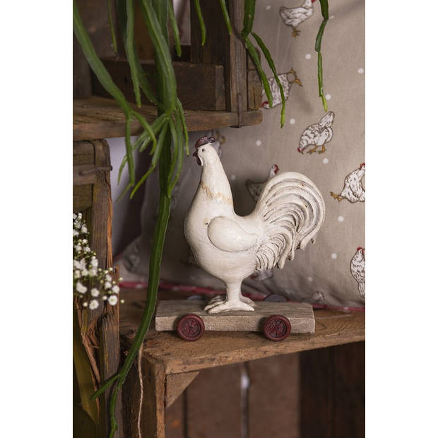 HAES DECO - Beeld Haan 15x7x17 cm Wit Polyresin Woonaccessoires beeld decoratie Decoratieve Accessoires