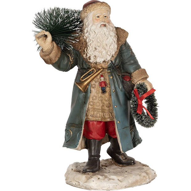 HAES DECO - Kerstdecoratie Beeld Kerstman 25 cm Blauw Polyresin Kerstfiguren