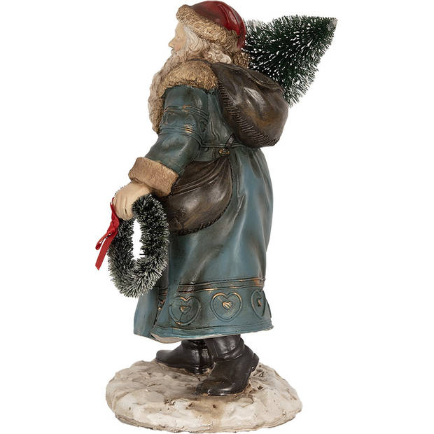 HAES DECO - Kerstdecoratie Beeld Kerstman 25 cm Blauw Polyresin Kerstfiguren