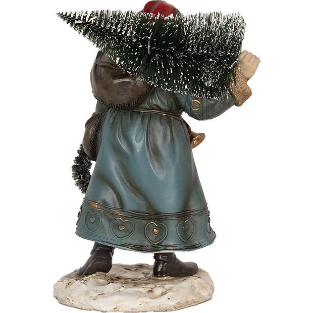 HAES DECO - Kerstdecoratie Beeld Kerstman 25 cm Blauw Polyresin Kerstfiguren