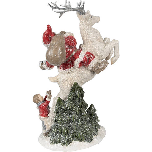 HAES DECO - Beeld Kerstman 33 cm Rood Wit Polyresin Kerstfiguren