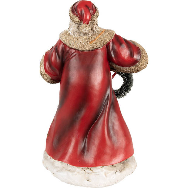 HAES DECO - Decoratie Beeld Kerstman 25 cm Rood Beige Polyresin Kerstfiguren