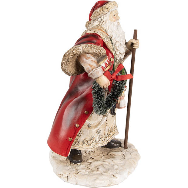 HAES DECO - Decoratie Beeld Kerstman 25 cm Rood Beige Polyresin Kerstfiguren