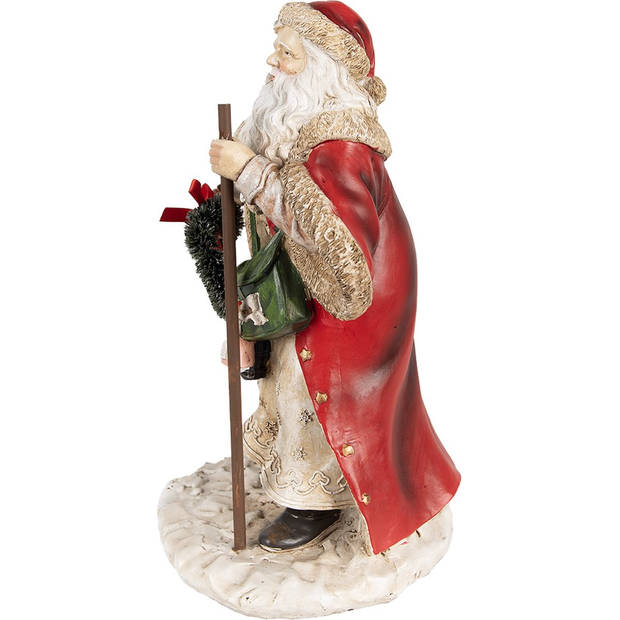 HAES DECO - Decoratie Beeld Kerstman 25 cm Rood Beige Polyresin Kerstfiguren