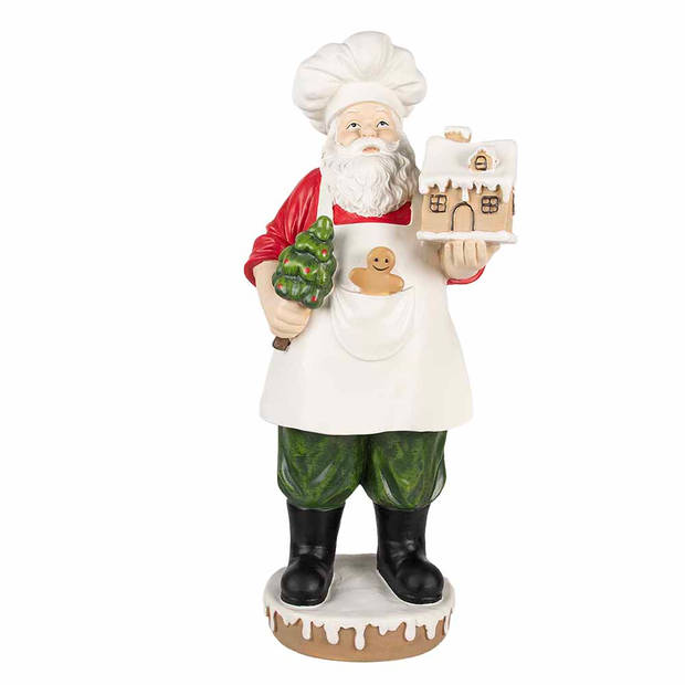 HAES DECO - Beeld Kerstman 59 cm Wit Rood Kunststof Kerstdecoratie