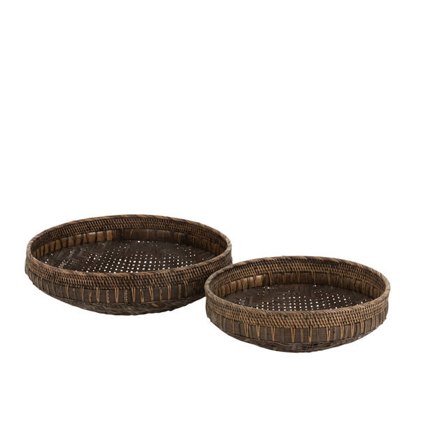 J-line - Set Van 2 Schalen Rond Rotan Zwart - 49.5x49.5x14cm