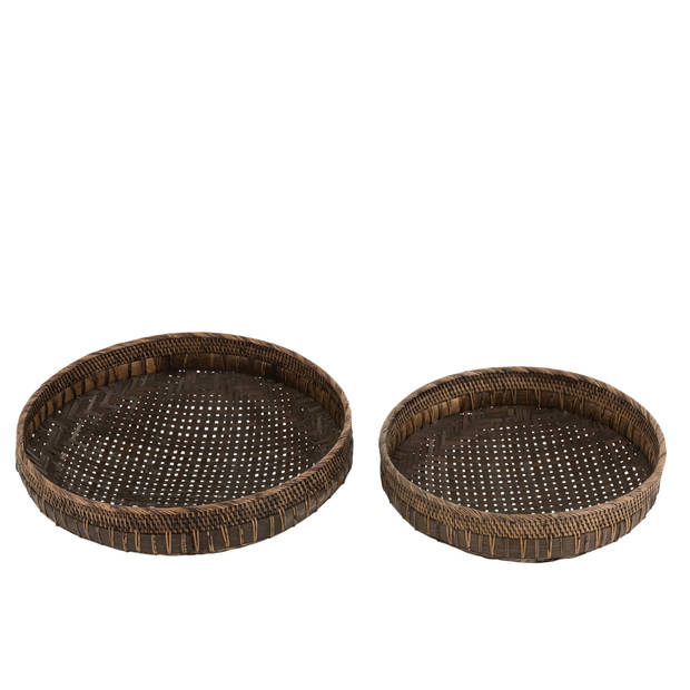 J-line - Set Van 2 Schalen Rond Rotan Zwart - 49.5x49.5x14cm