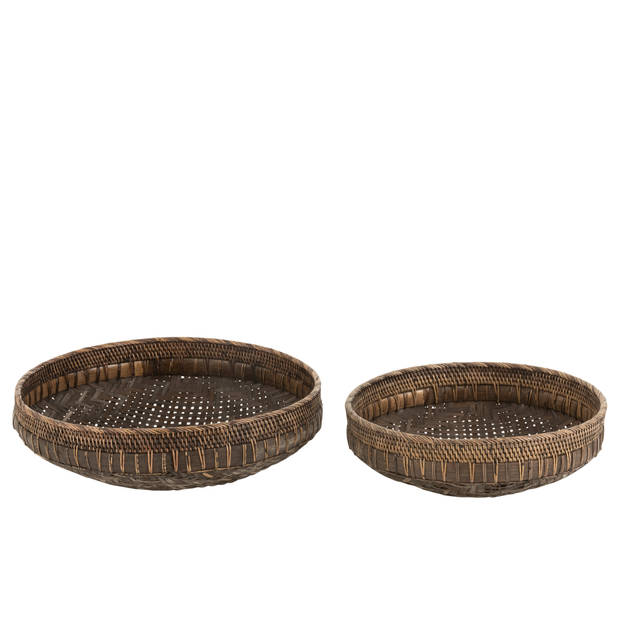 J-line - Set Van 2 Schalen Rond Rotan Zwart - 49.5x49.5x14cm