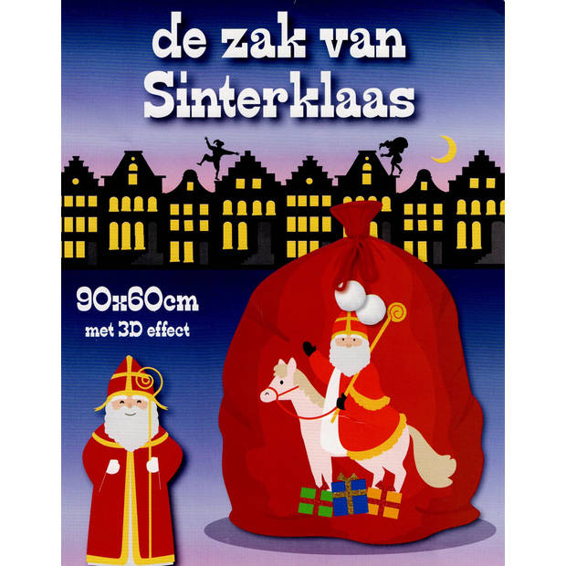 Zak Van Sinterklaas - Geschenkzak - 90 x 60 cm - Rood - Incl. 20 Naam-stickers