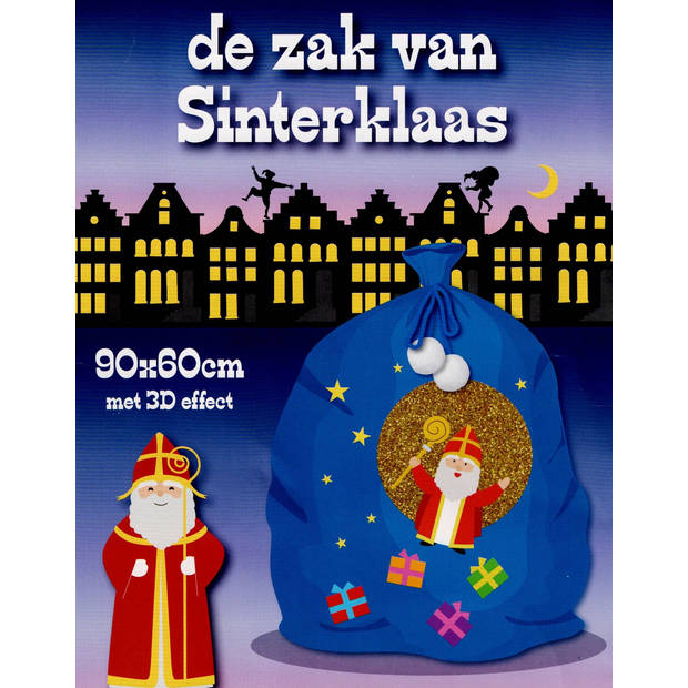 Zak Van Sinterklaas - Geschenkzak - 90 x 60 cm - Blauw - Incl. 20 Naam-stickers