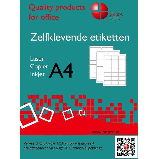 Benza Zelfklevende Etiketten op A4 Vel - 63,5 x 46,6 mm - 18 Stickers per vel - 100 vel