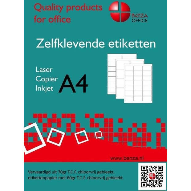 Benza Zelfklevende verzendetiketten op A4 Vel voor - 105 x 148 mm - 4 stickers per vel - 100 vel