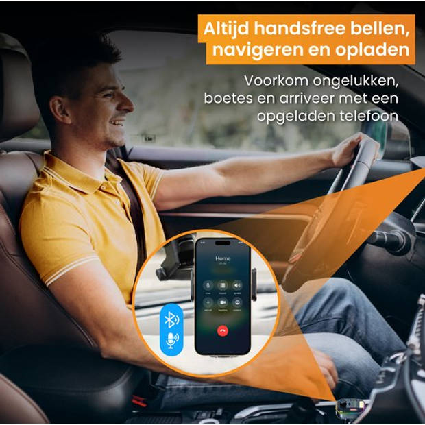 R2B Telefoonhouders Auto Zuignap met Draadloze Oplader + Bluetooth FM Transmitter / Autolader - Voor Raam en Ventilatie