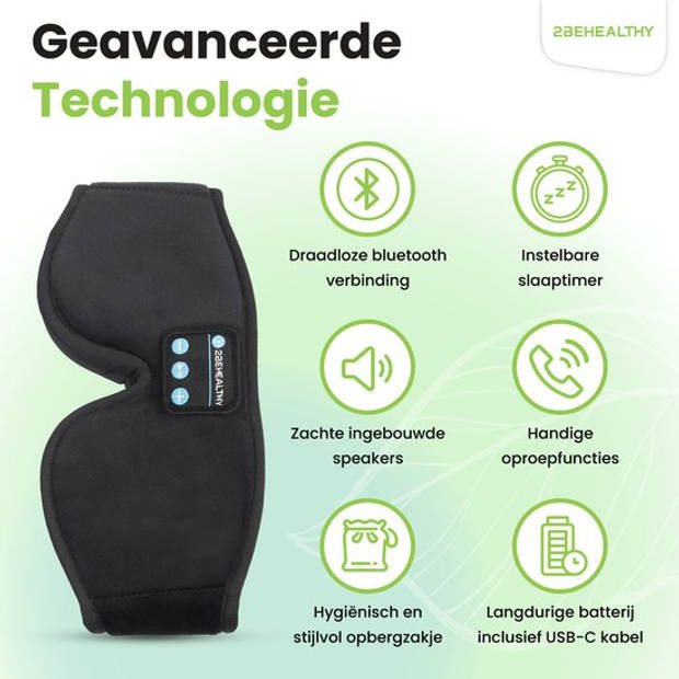 2BEHEALTHY 3D Slaapmasker met Bluetooth voor vrouwen & mannen - Inc. luxe Opbergzakje - 100% Verduisterend - Oogmasker