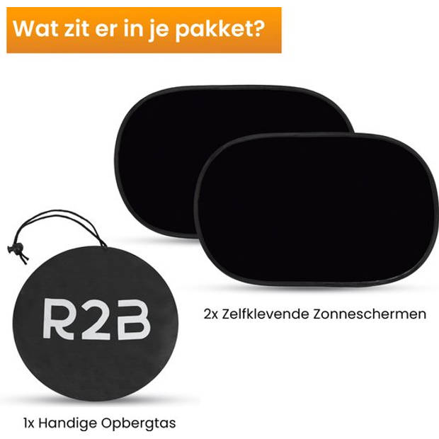 R2B Zonnescherm Auto Zijruit - Universele set van 2 - Met UV Protectie voor Kind & Baby - Zelfklevende Zonwering Auto